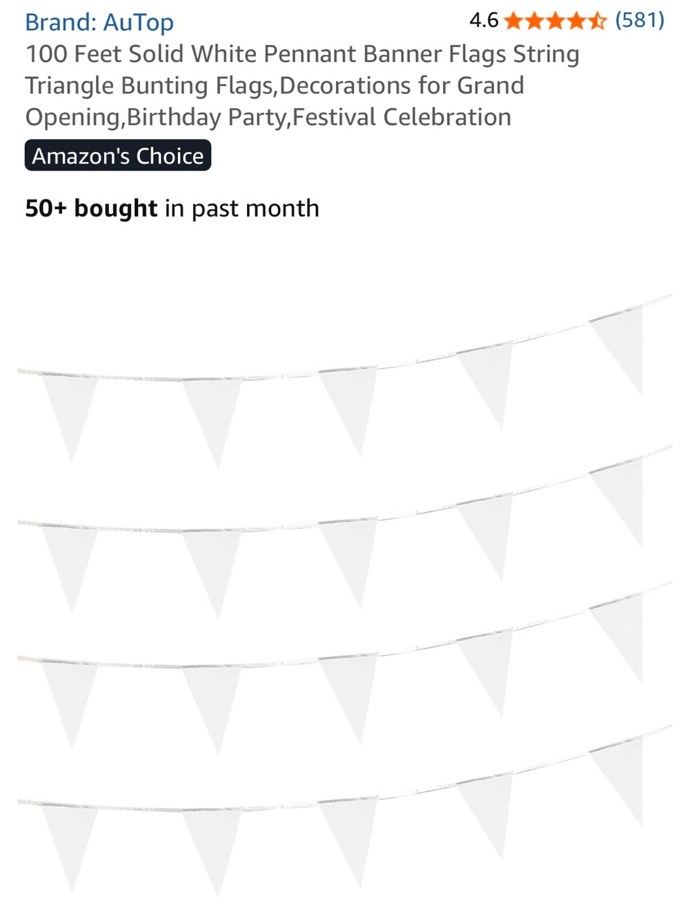 White Pennant Banner String - Triangle Bunting (Multi-Row)